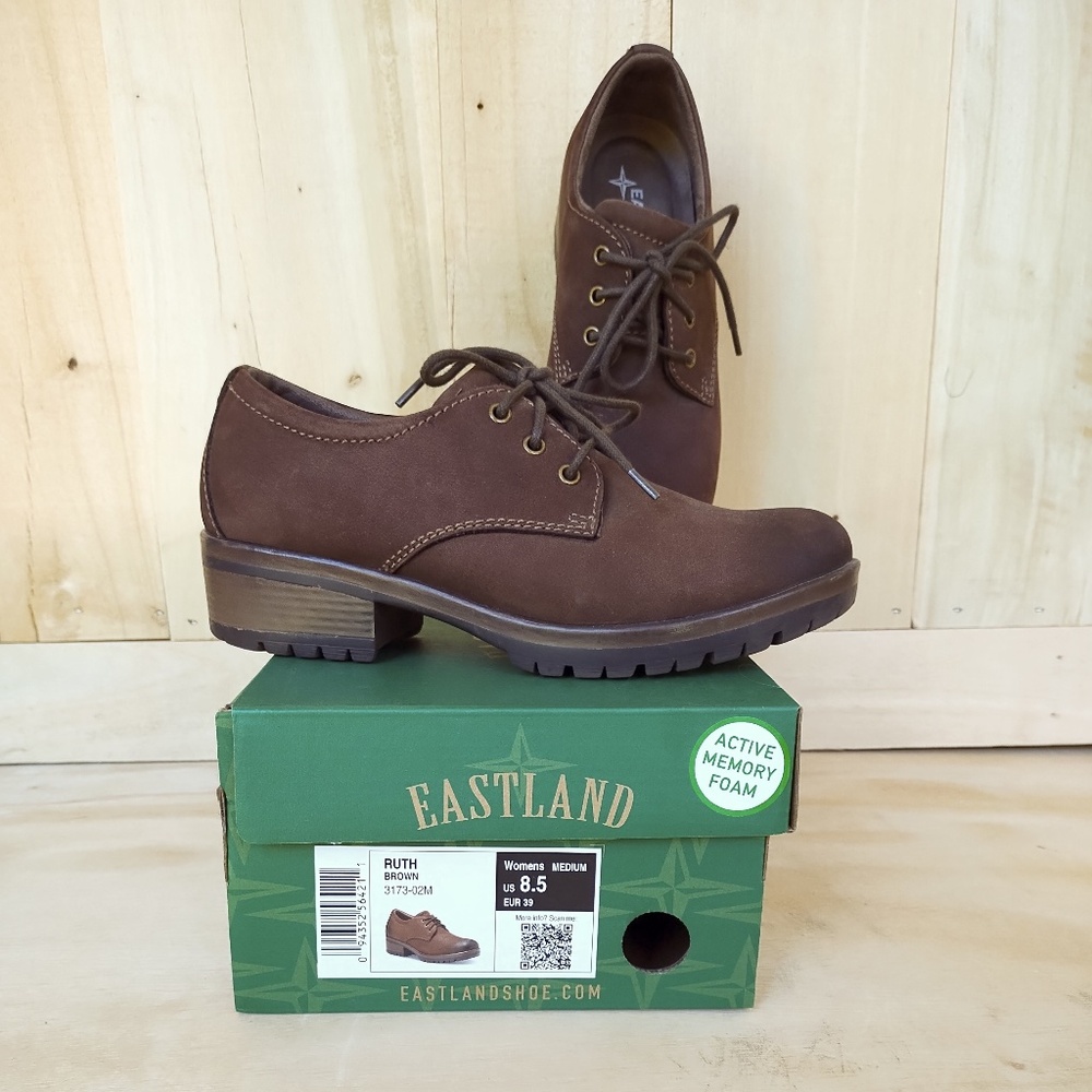 Women's Eastland Leather Brown Oxfords Nubuck "Ruth Oxfords" Lace-up  W/ Box